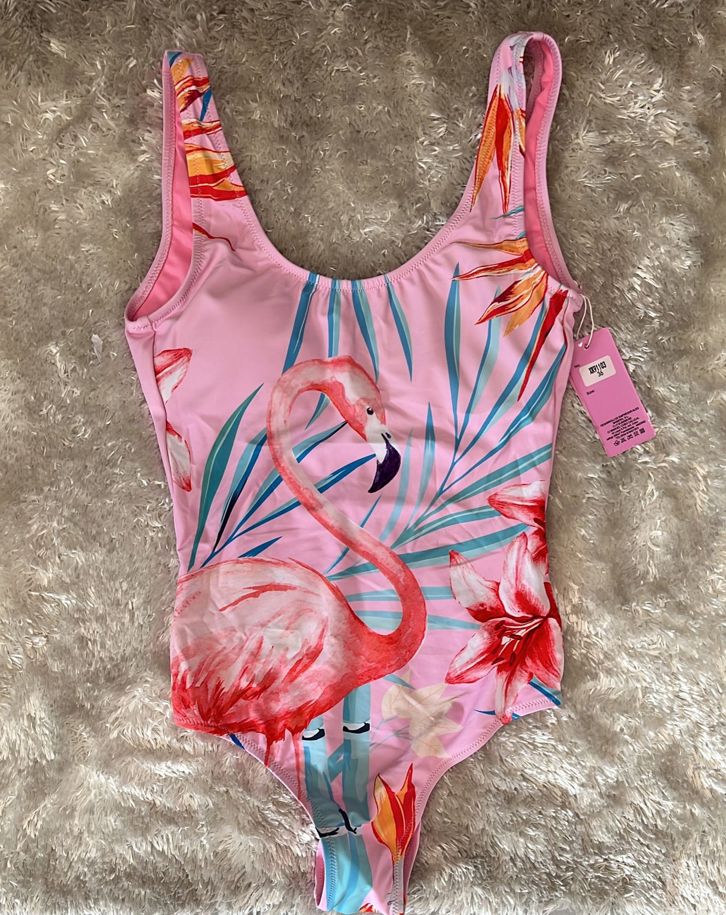 Costume intero donna con coppette  fantasia fenicotteri