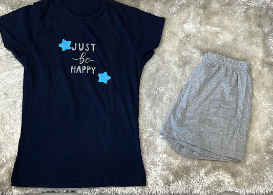 Pigiama donna 100% cotone  T shirt e pantaloncino  Fantasia happy
