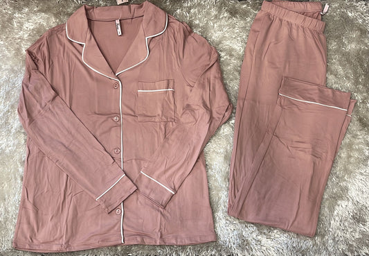 Pigiama donna aperto avanti con taschino lato cuore tinta unita super elasticizzato