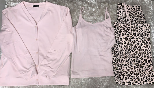 Pigiama donna 3 pezzi composto da giacca corta in caldo cotone felpato con tasche canotta in cotone  e pantalone lungo caldo cotone