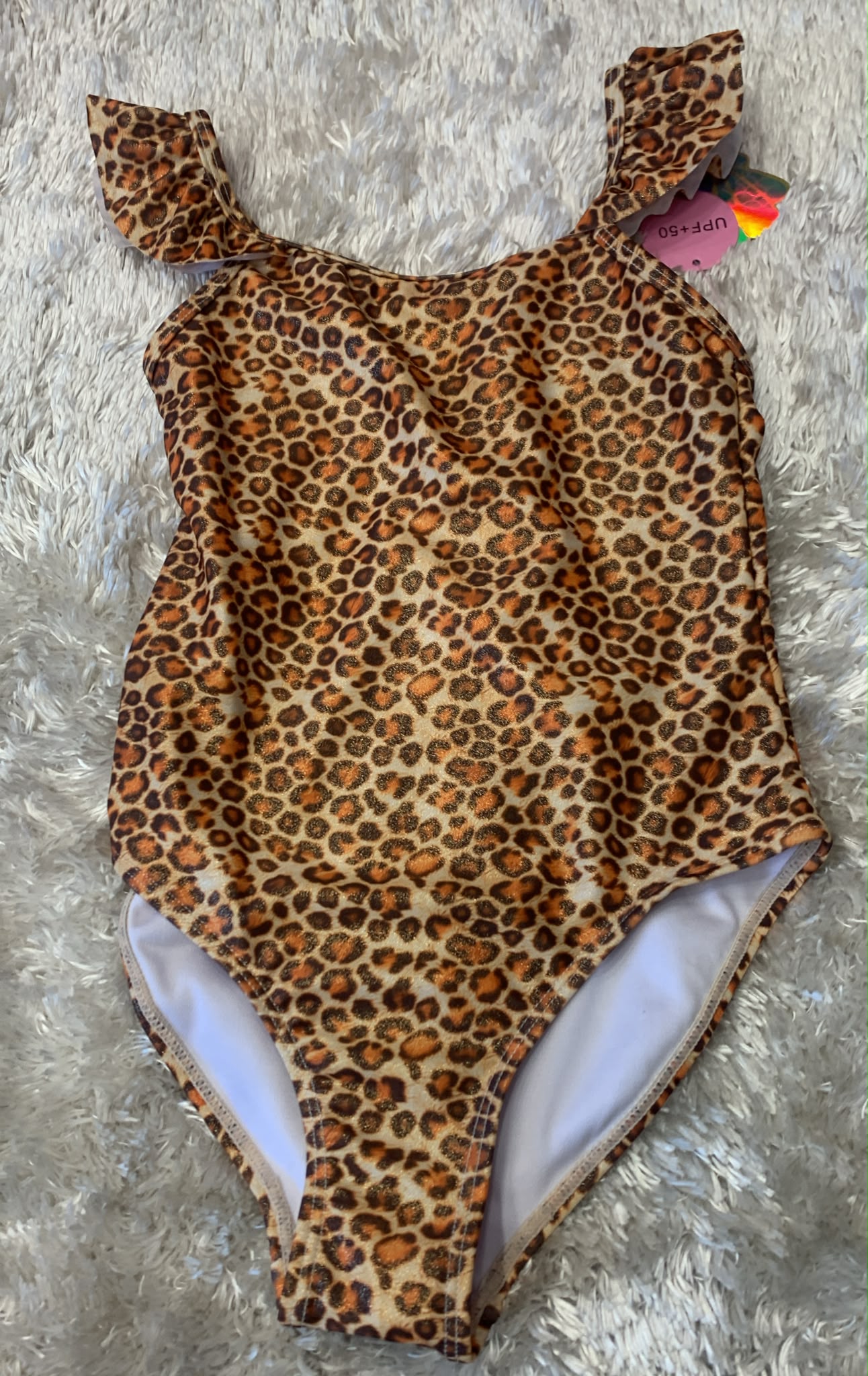 costume intero bimba con bretelline regolabili  fantasia leopardata ( l'articolo non può essere cambiato )