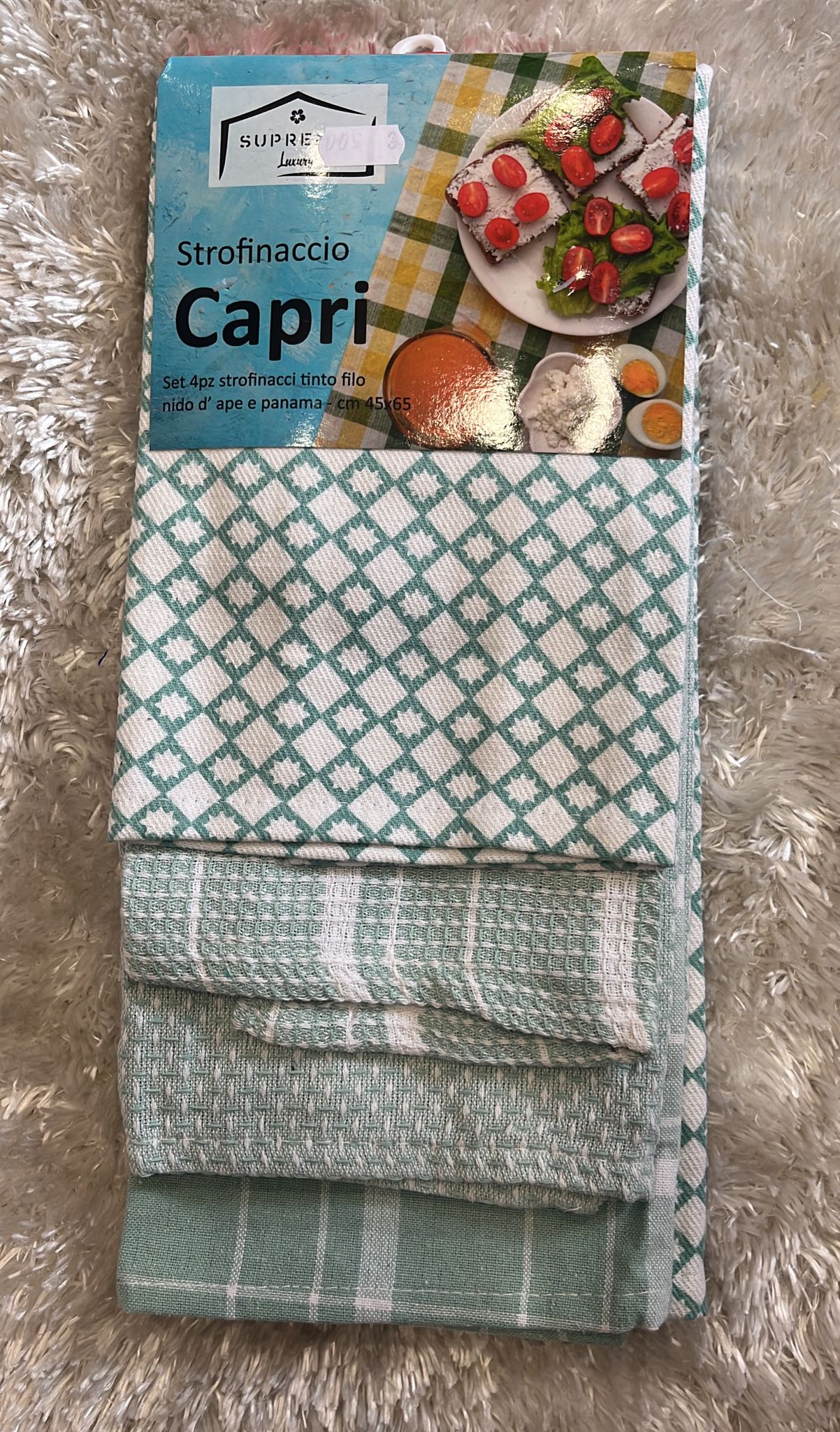 Set 4 strofinacci in cotone nido d ape e Panama 45c65 cm