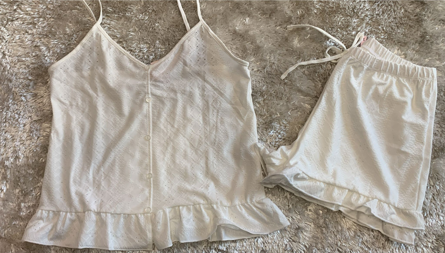 pigiama donna traforato bretellina con finta apertura e pantaloncini tinta unita