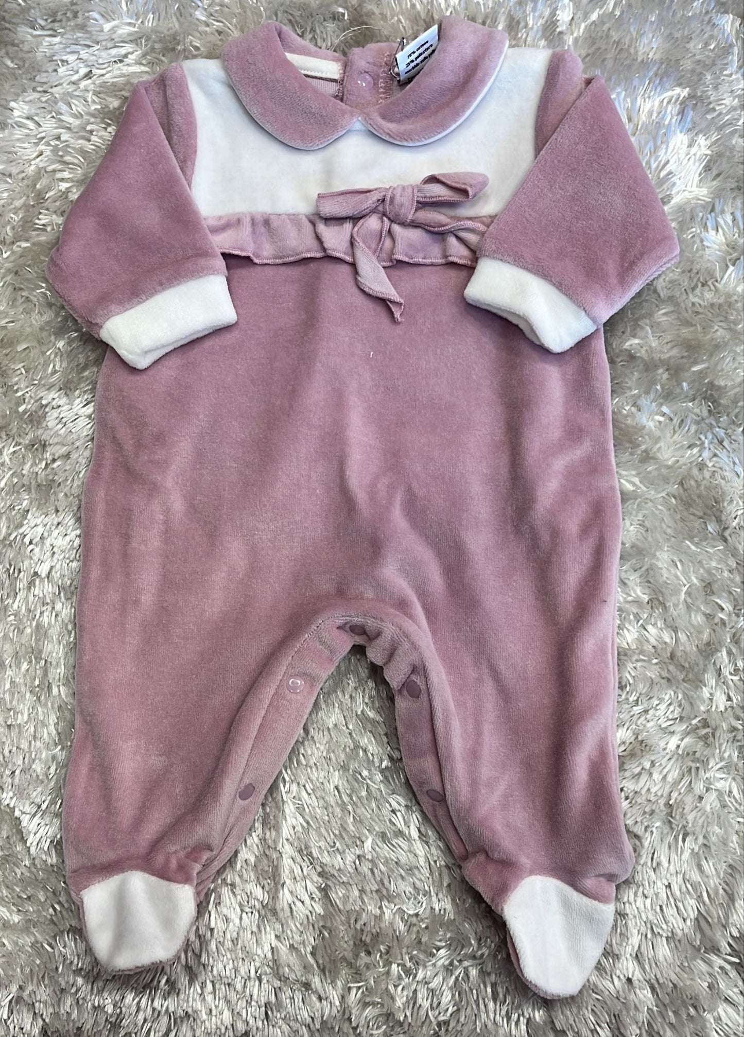 Tutina in ciniglia Neonata scatolato Rosa e panna