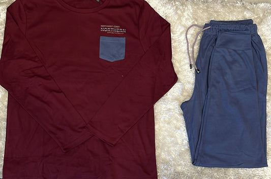 Pigiama uomo in cotone elasticizzato con taschino lato cuore E pantalone con polsini