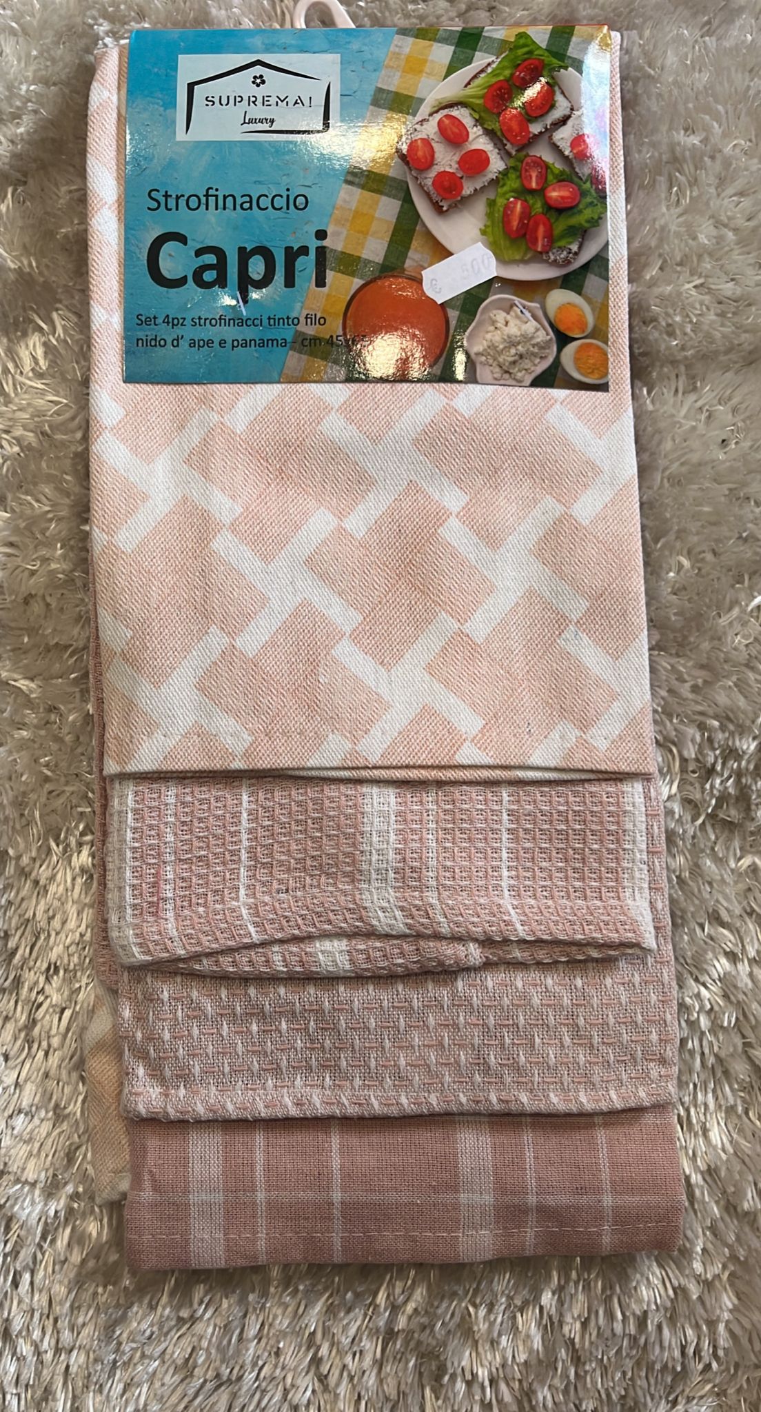 Set 4 strofinacci in cotone nido d ape e Panama 45c65 cm