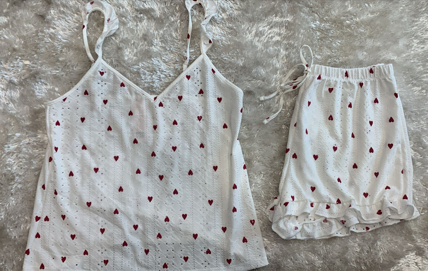 pigiama donna bretellina e pantaloncini traforato  fantasia cuoricini