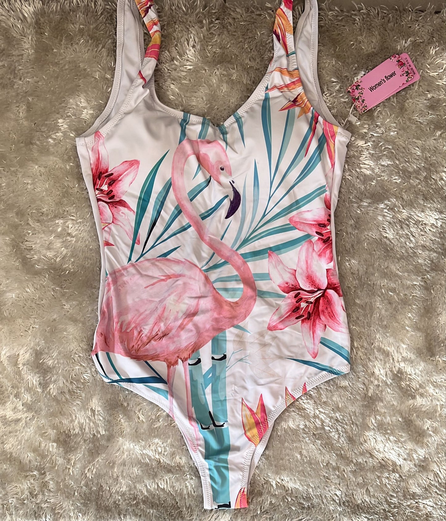 Costume intero donna con coppette  fantasia fenicotteri