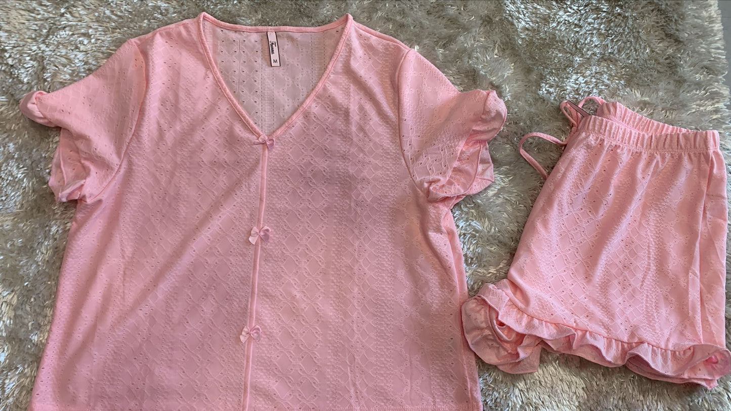pigiama donna mezza manica con finta apertura e pantaloncini traforato