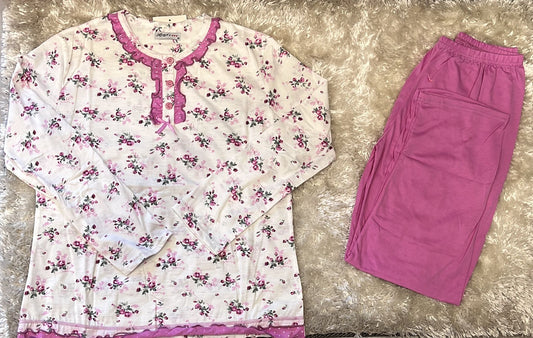 Pigiama donna in cotone con 3 bottoncini  Fantasia fiorellini