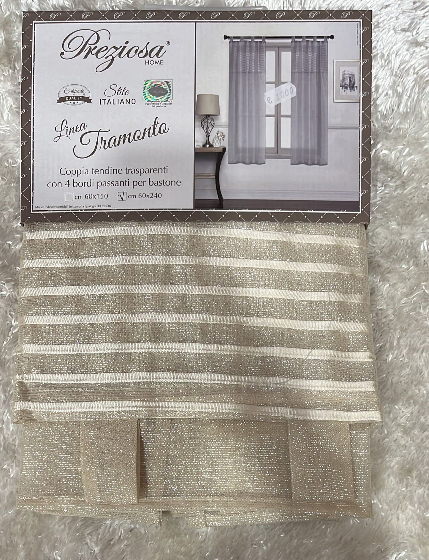 Coppia tendine tramonto trasparenti con 4 bordi passanti x bastone  60x240