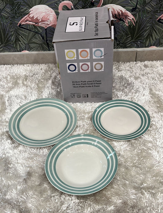 Servizio di piatti da 18 pezzi lavabile in lavastoviglie e adatto al microonde  Composto da 6 piatti piani 6 piatti fondi 6 piatti frutta