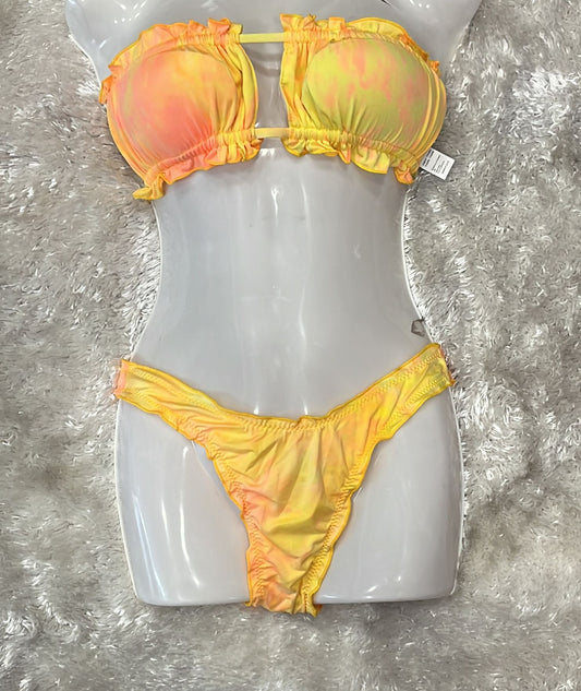 Costume fascia con coppe estraibili e laccetti regolabili E slip brasiliano  Fantasia arcobaleno
