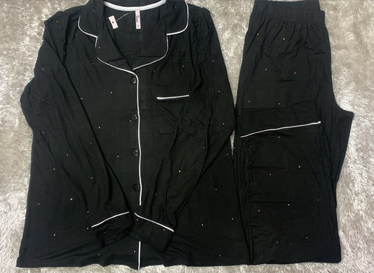 pigiama donna aperto avanti con taschino lato cuore in cotone elasticizzato diamond con brillantini in rilievo