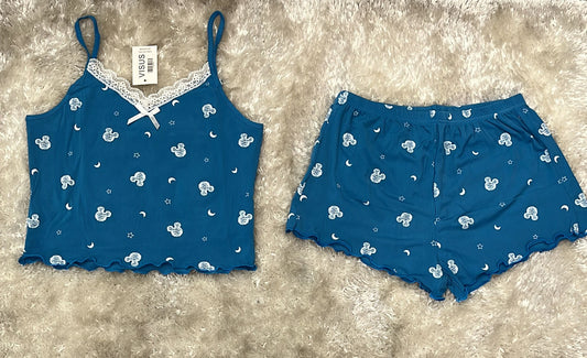 Pigiama donna a costine croptop con  bretellina regolabile Mod topolino