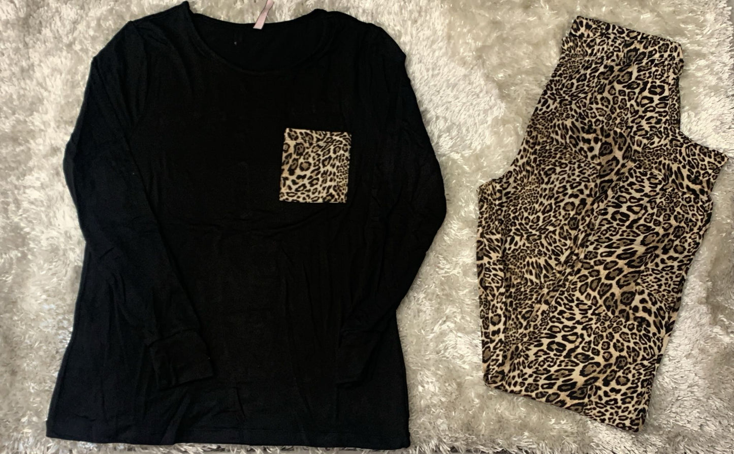 pigiama donna cotone elasticizzato con taschino lato cuore leopardato super comodo per la sua vestibilità