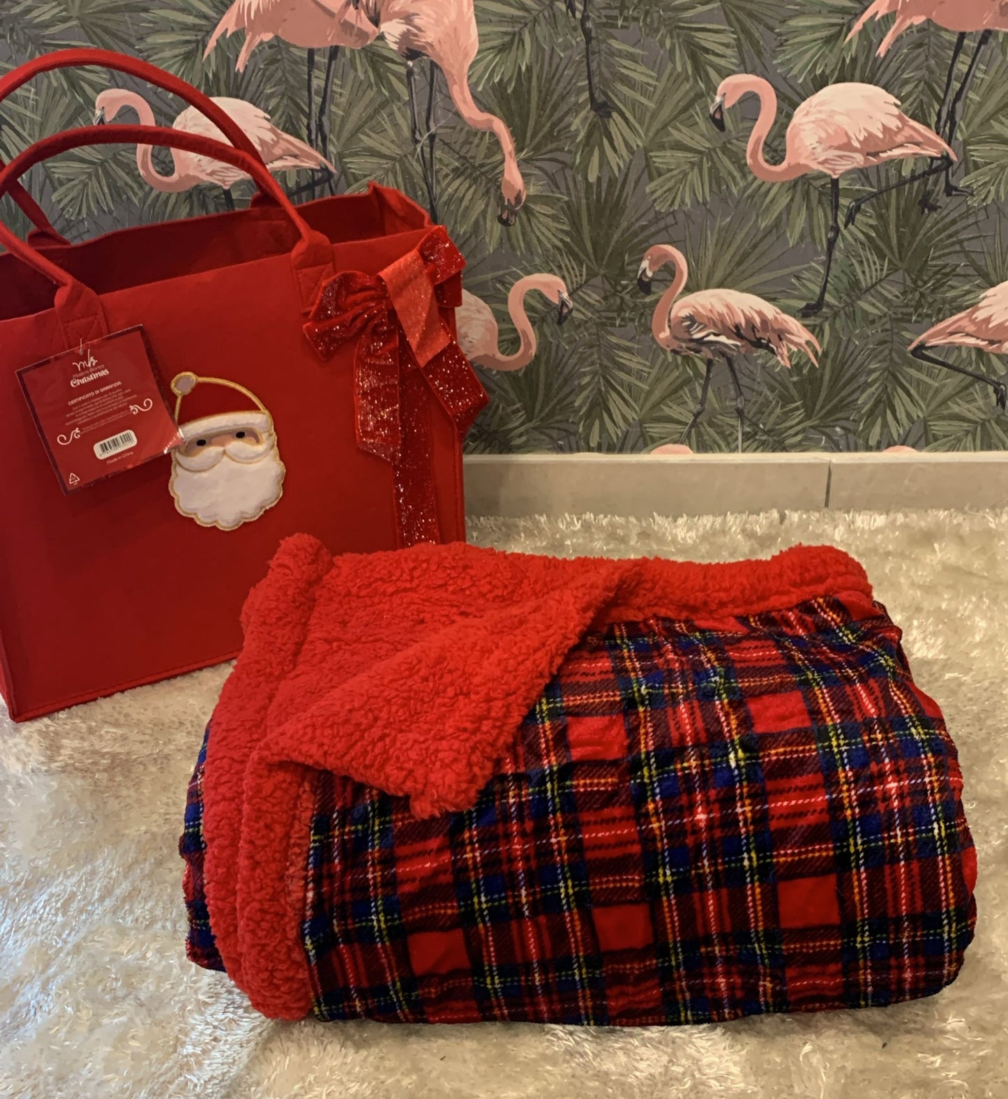 plaid natalizio matrimoniale + borsa natalizia ottima idea regalo 200x210cm