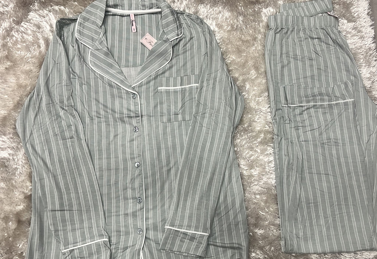 Pigiama donna aperto avanti con taschino lato cuore in cotone elasticizzato Fantasia righe