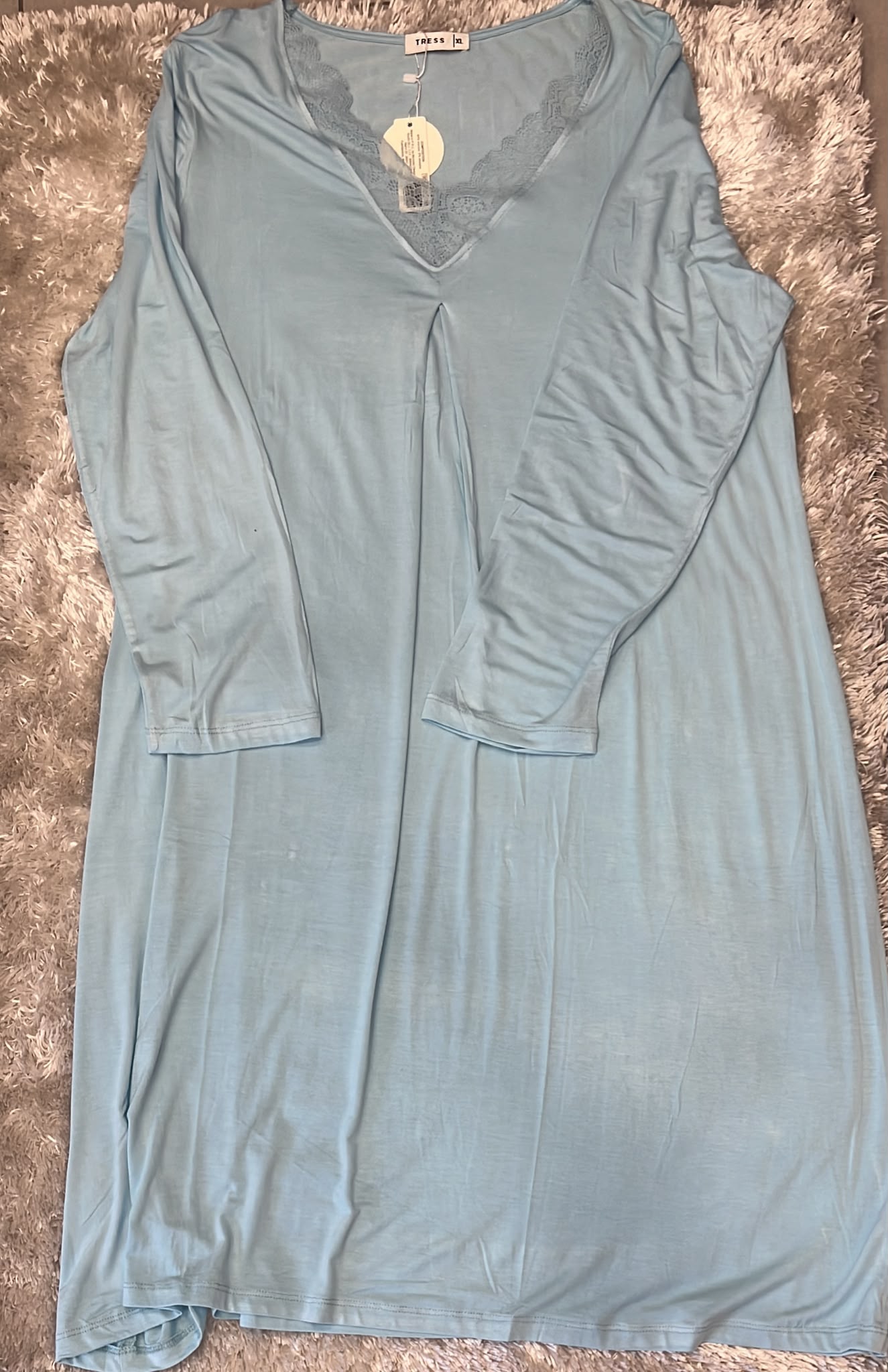 Camicia da notte in cotone elasticizzato scollo V in merletto