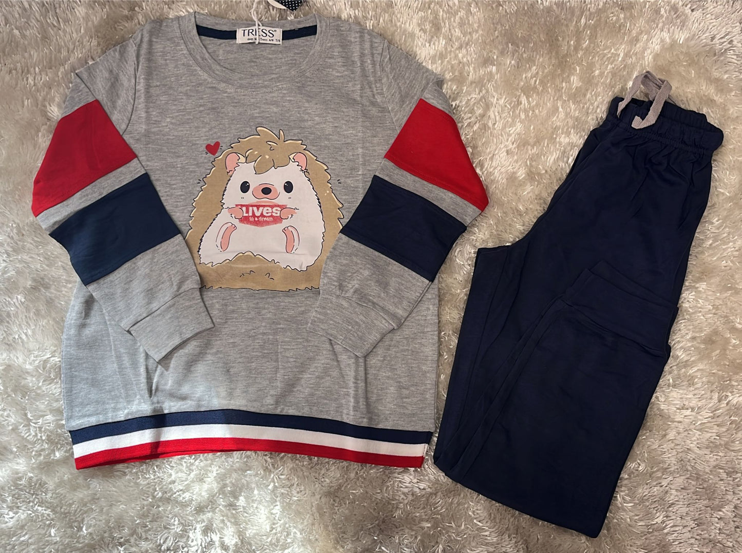 Pigiama bimba in cotone  Mod.tuta  Fantasia riccio