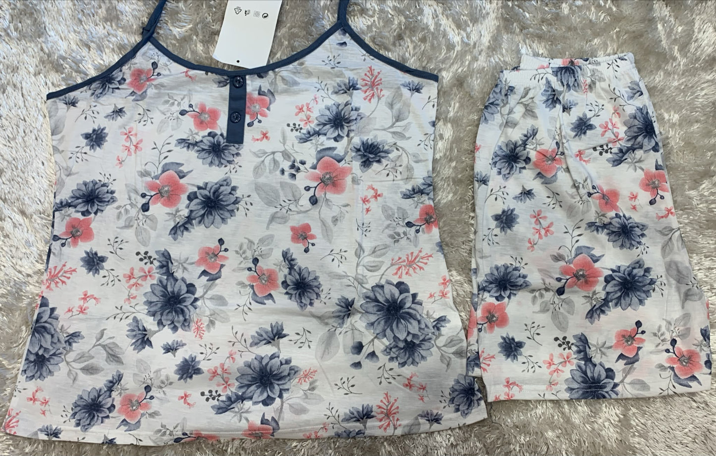 pigiama donna bretellina e pantaloncini in contone  fantasia fiori