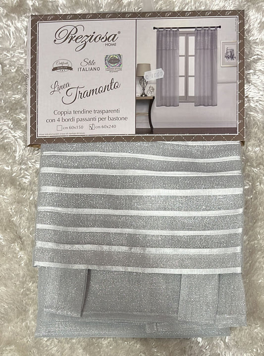 Coppia tendine tramonto trasparenti con 4 bordi passanti x bastone  60x240