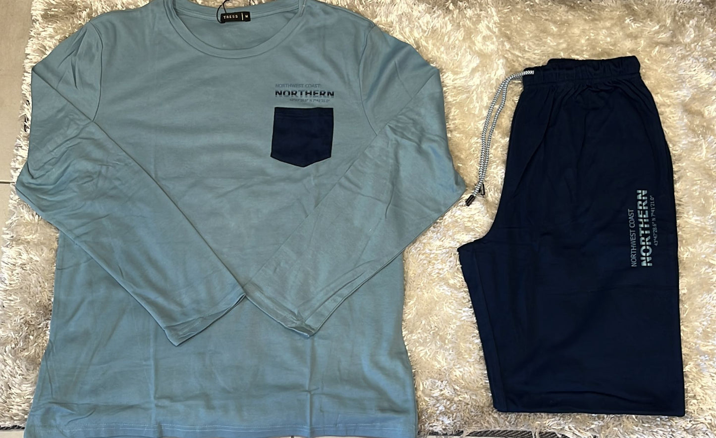 Pigiama uomo in cotone elasticizzato con taschino lato cuore E pantalone con polsini