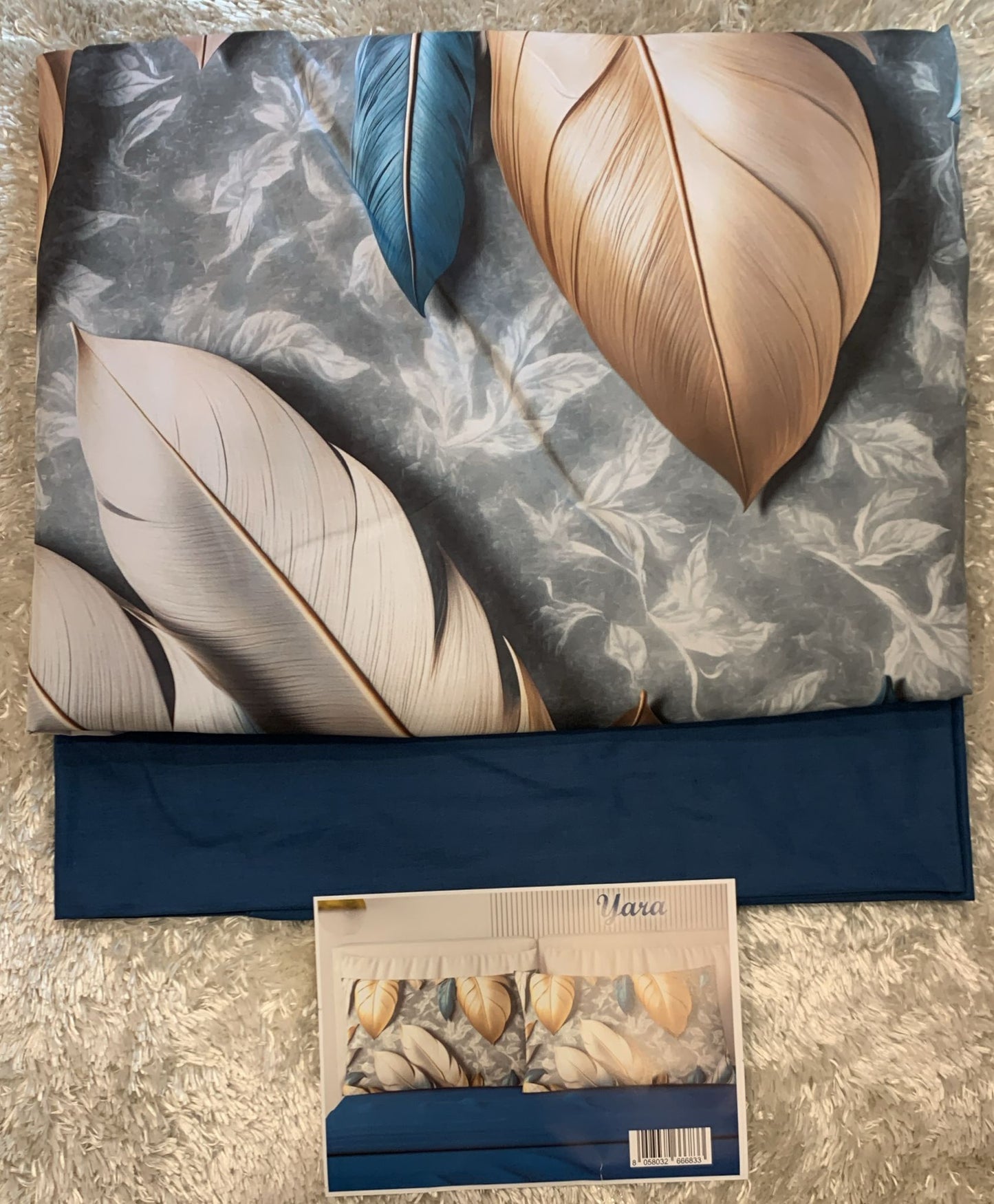 Competo letto matrimoniale in puro cotone con 4 federe fantasia foglie Lenzuola sopra t unita 250x290cm Lenzuola sotto t unita con angoli maxi 175x200 cm 2 federe t unita in puro cotone 52x82 2 federe stampa digitale poliestere 50x80