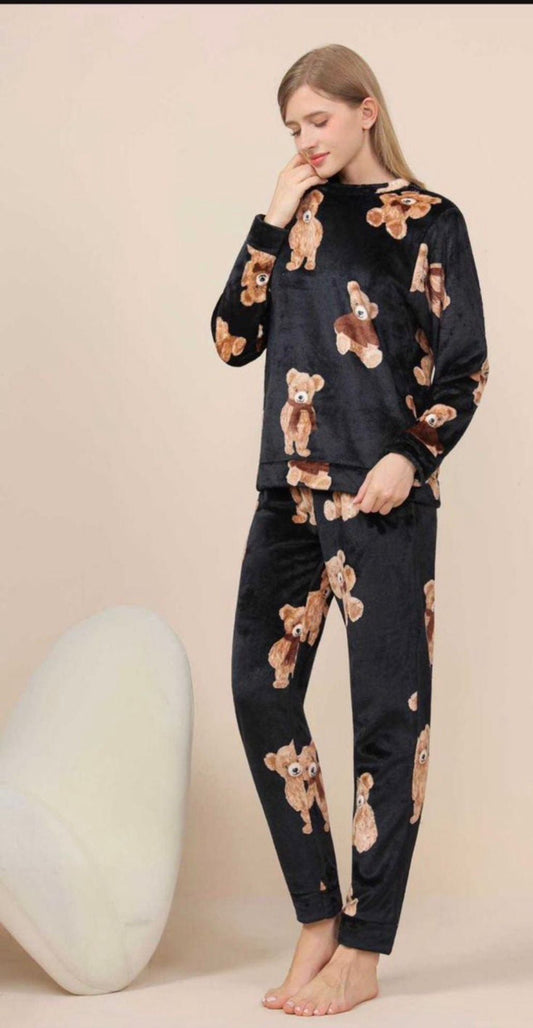 pigiama donna in ciniglia super caldo  fantasia teddy