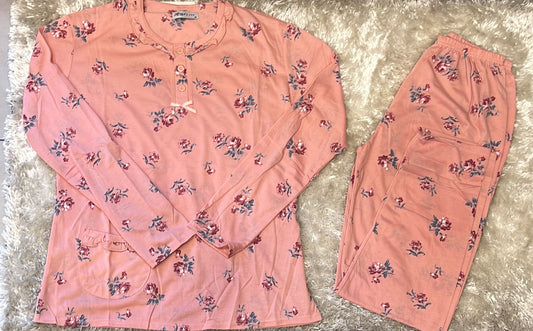Pigiama donna in cotone con 3 bottoncini  Fantasia roselline