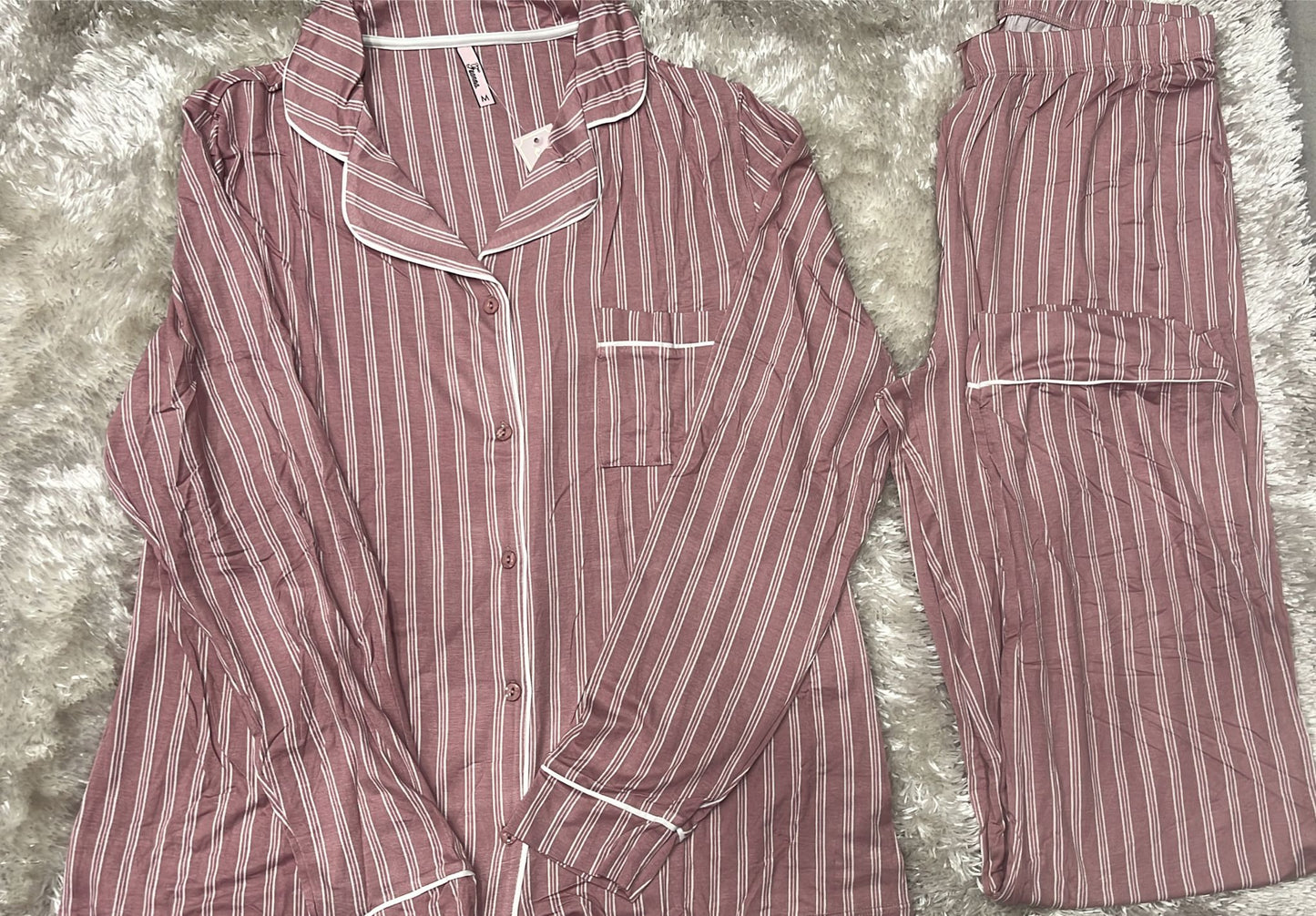 Pigiama donna aperto avanti con taschino lato cuore in cotone elasticizzato Fantasia righe