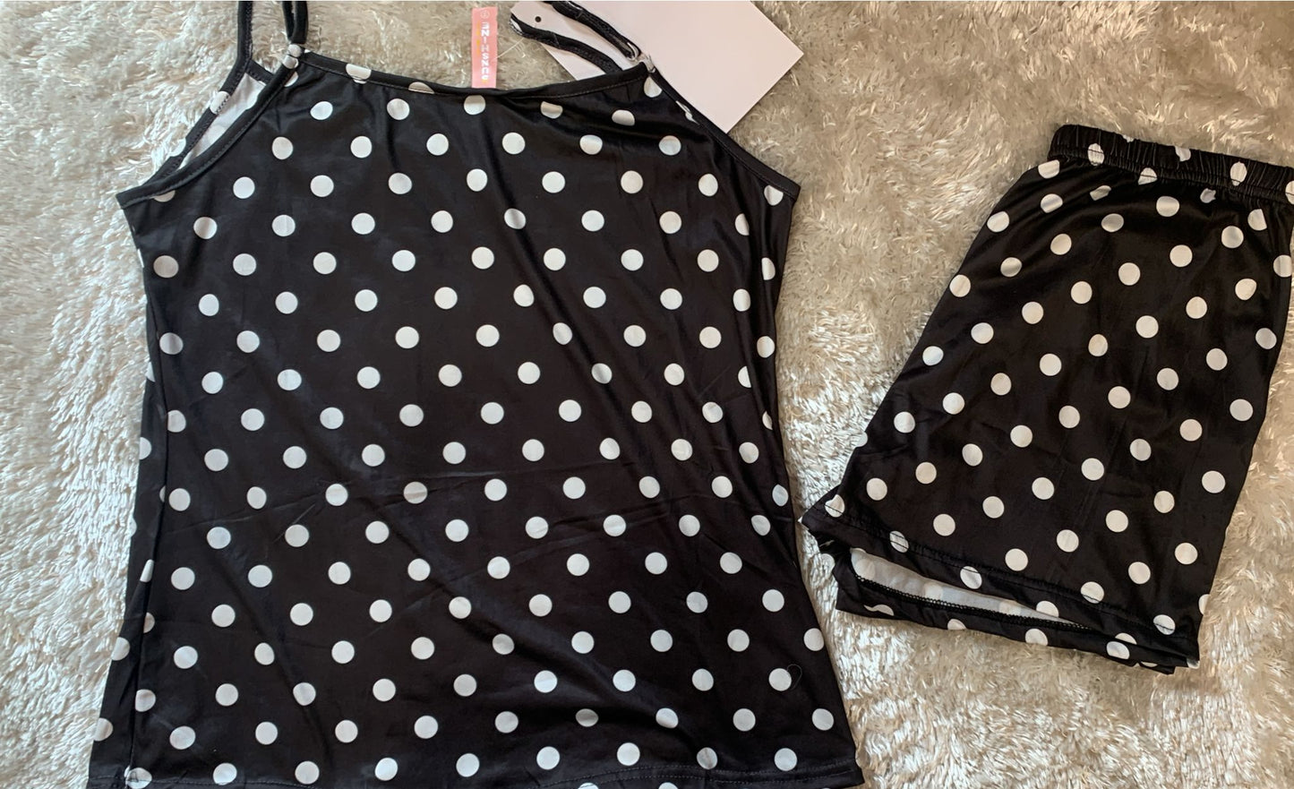 pigiama donna bretellina e pantaloncini fantasia pois