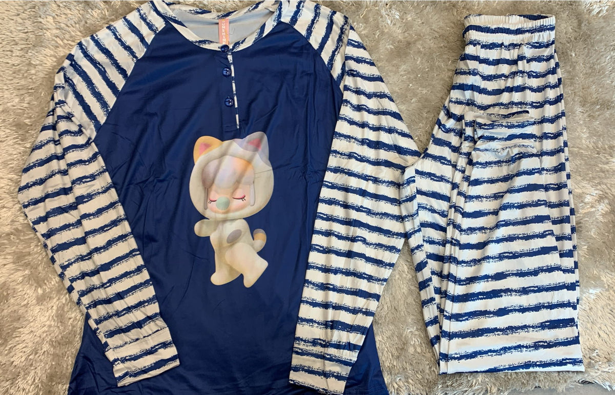 Pigiama donna in cotone con 3 bottoncini fantasia baby
