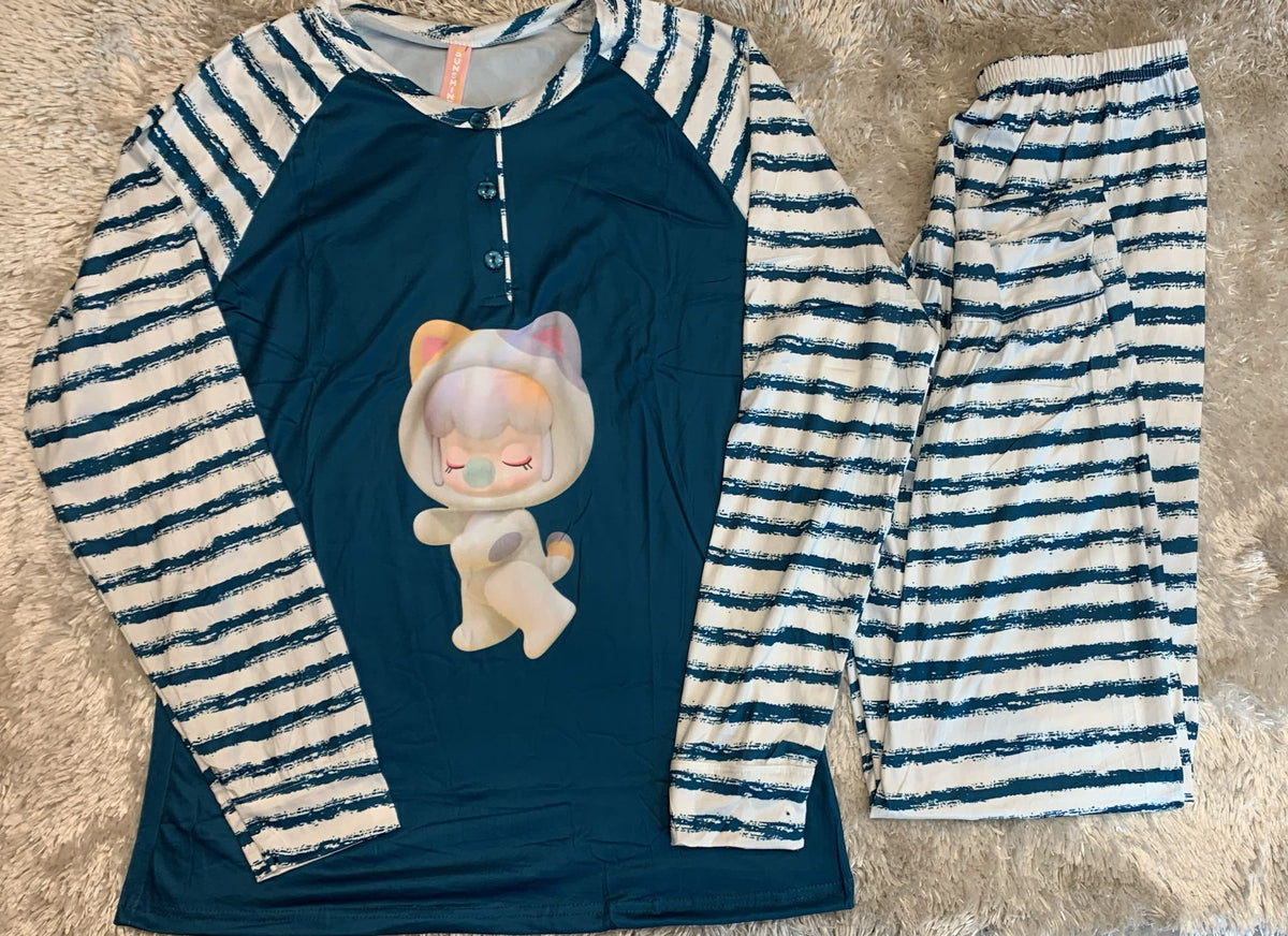 Pigiama donna in cotone con 3 bottoncini fantasia baby