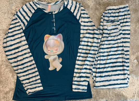 Pigiama donna in cotone con 3 bottoncini fantasia baby