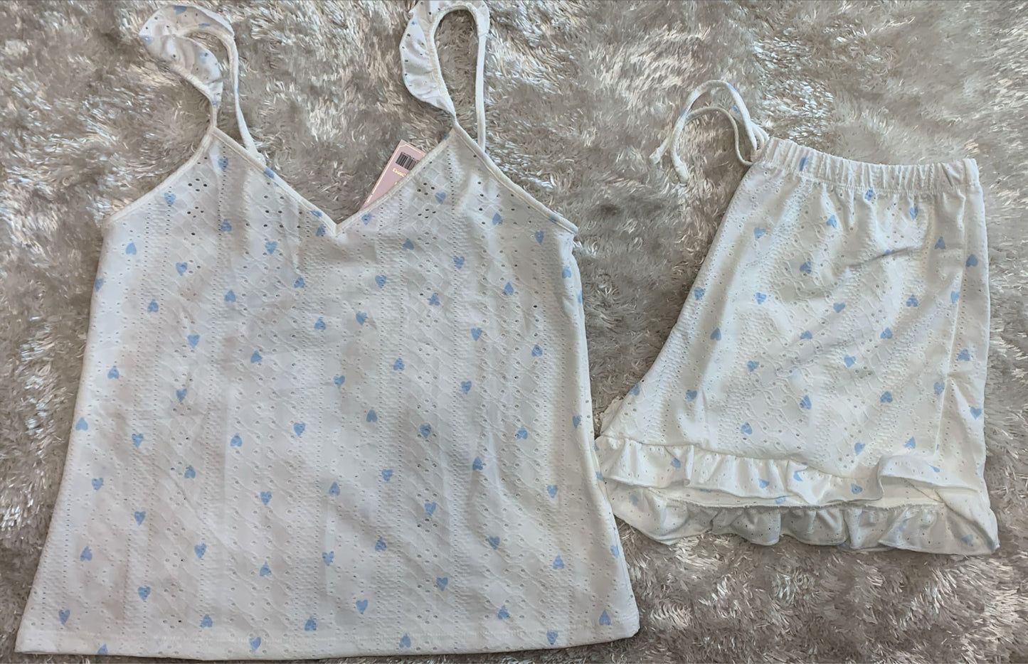 pigiama donna bretellina e pantaloncini traforato  fantasia cuoricini