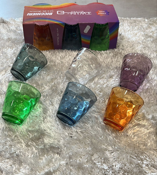 Set 6 pezzi bicchieri in vetro fantasia bolle  Colorati ( lavabili in lavastoviglie )