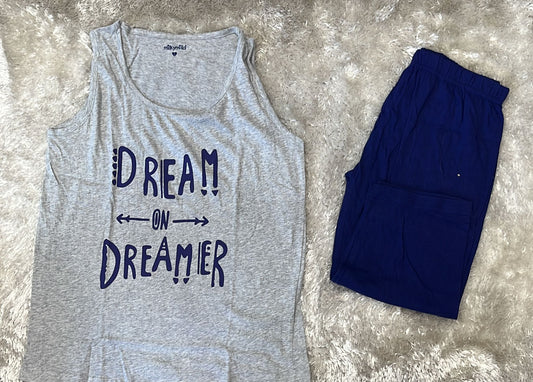 Pigiama donna in cotone spalla larga e pinocchietto  Fantasia Dream