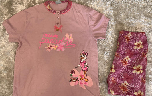 pigiama bimba 100% cotone  mezza manica e pantaloncini  con 3 bottoncini  fantasia fiori