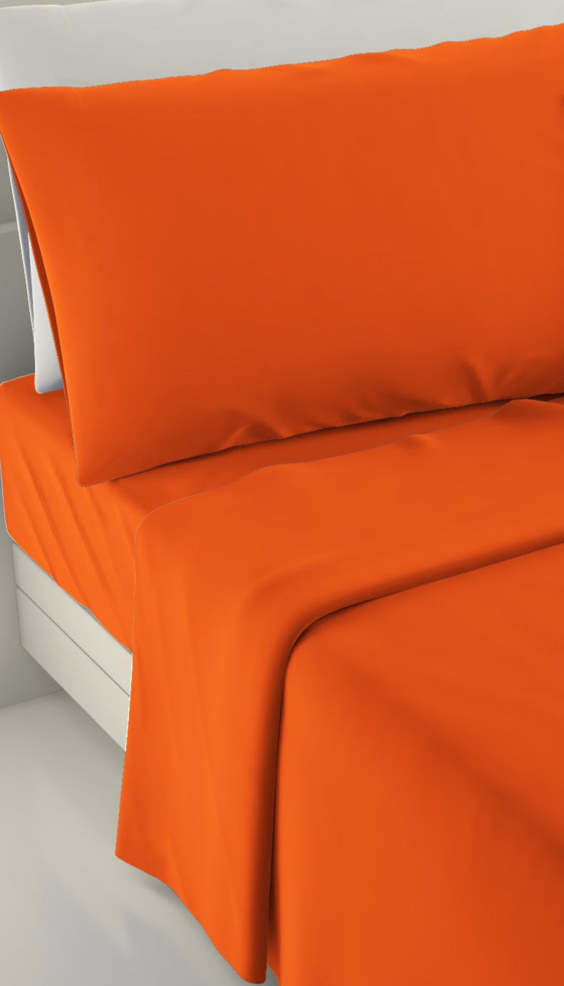 Completo letto singolo  tinta unita in puro cotone  lenzuolo sopra 150x290 cm lenzuolo sotto con angoli maxi 90x200 federa 50x80