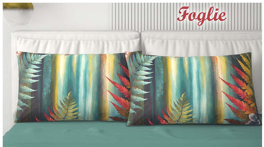 Competo letto matrimoniale in puro cotone con 4 federe fantasia foglie Lenzuola sopra t unita 250x290cm Lenzuola sotto t unita con angoli maxi 175x200 cm 2 federe t unita in puro cotone 52x82 2 federe stampa digitale poliestere 50x80cm