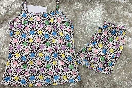 pigiama donna bretellina e pantaloncini  fantasia fiorellini e maculato