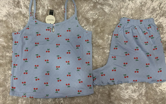 pigiama donna traforato bretellina e pantaloncini  fantasia ciliegia