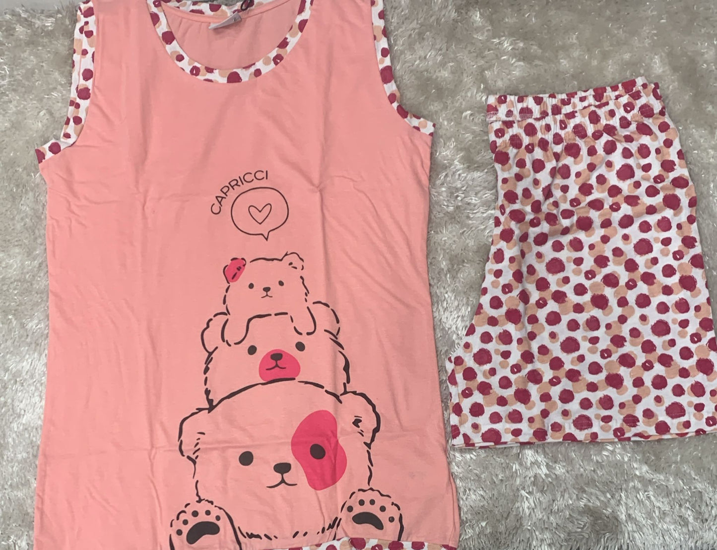 pigiama donna scatolato in cotone spalla larga e pantaloncini