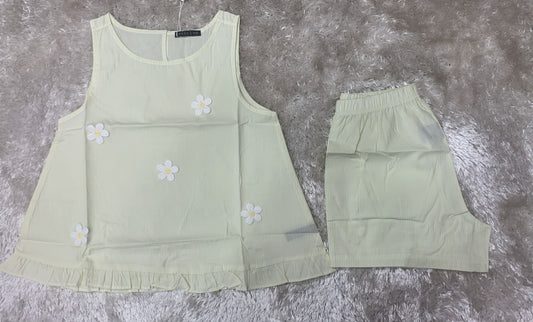 pigiama bimba spalla larga e pantaloncini in cotone  fantasia margherita