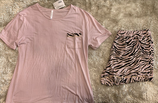 pigiama donna mezza manica e pantaloncini in cotone elasticizzato  fantasia zebrata