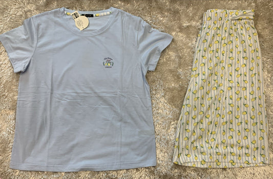 pigiama donna mezza manica e bermuda in cotone elasticizzato  fantasia limoni