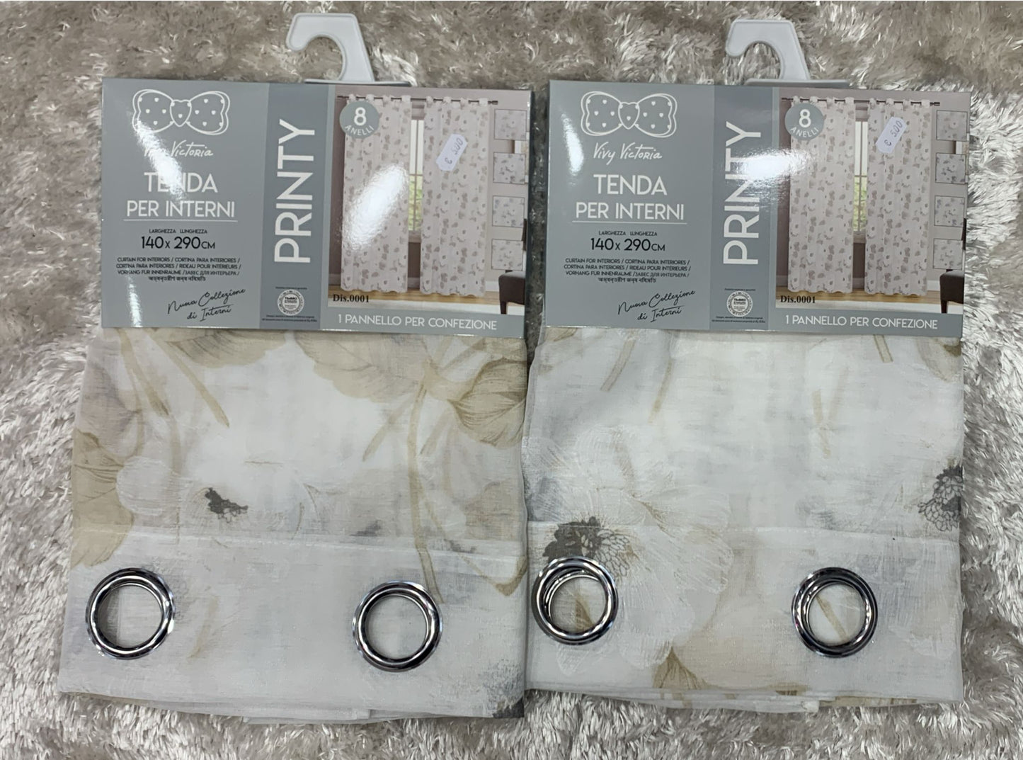 coppia di tenda  printy per interni con 8 anelli  velata 140x290 cm