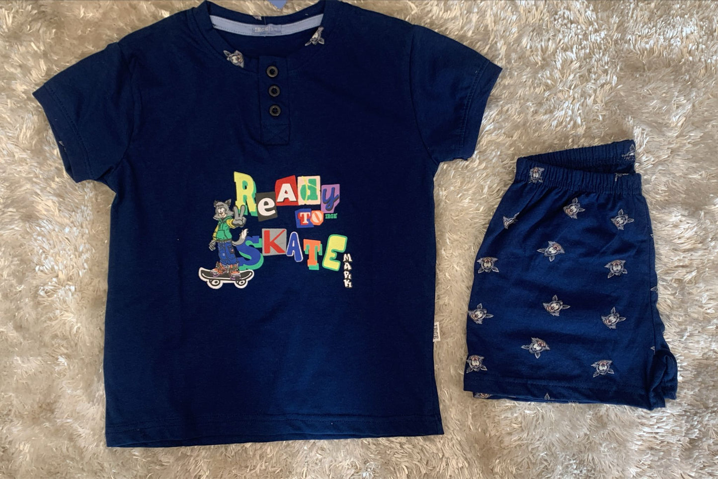 pigiama bimbo 100% con 3 bottoncini fantasia gattino