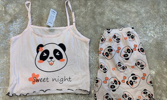 pigiama donna bretellina  crop top e pantaloncini  fantasia panda